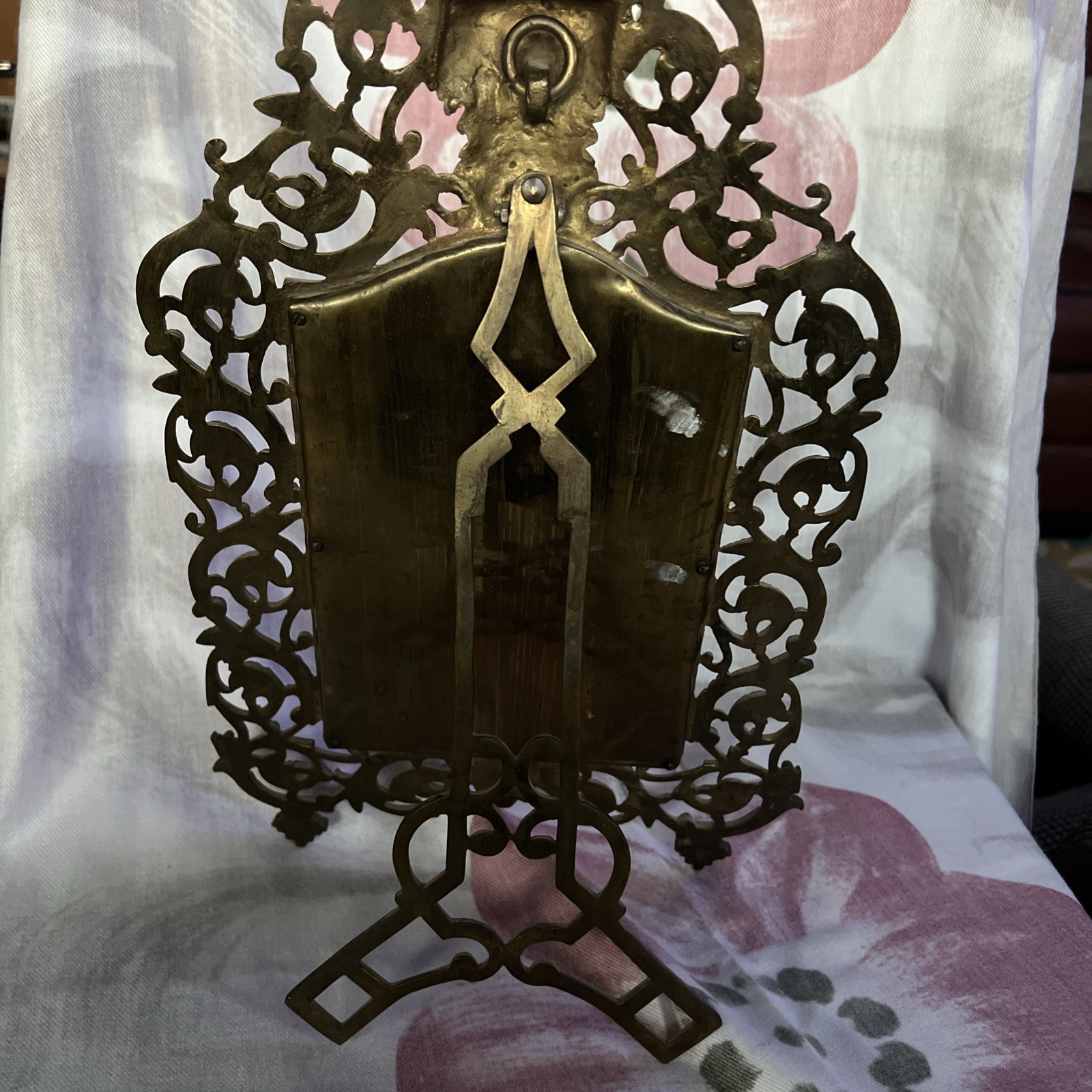 Antique Brass Frame Bacchus Beveled Tabletop Vanity Mirror Bradley & Hubbard