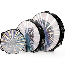 3 Pack Radiant Tambourine with Double Row Jingles, 6/8/10 Inch Hand Held