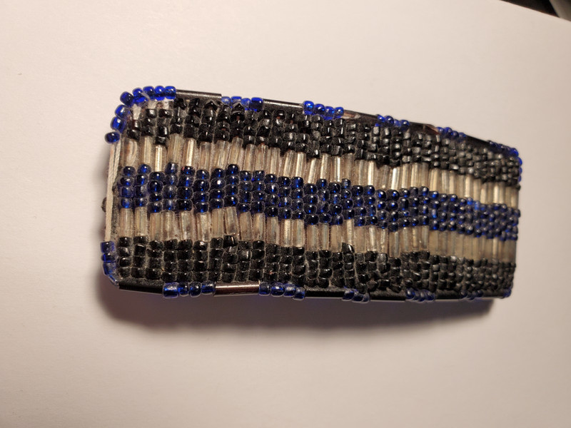 Vintage Native American Beaded Beadwork Barrette Clip Blue Black Clear 