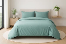 At Home Collection King Duvet Cover Only 180x200cm Washed Cotton Seafoam