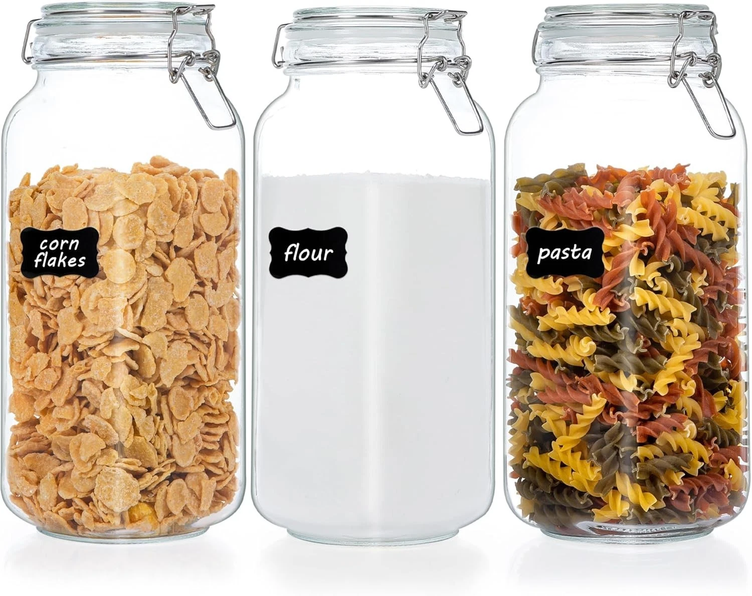78oz Glass Food Storage Jars W/ Airtight Clamp Lids 3 Pack Large Kitchen