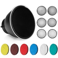 Soonpho 7" Beauty Dish Reflector with Diffuser, Honeycomb Grid 10   60 , 6 Colors