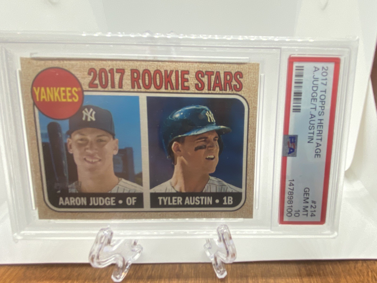 2017 Topps Heritage Rookie Stars Aaron Judge, Tyler Austin #214 (RC) PSA 10 Card