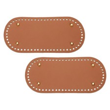 2Pcs 4.7"x9.8" Oval Leather Crochet Bag Bottom with Holes, Light Brown