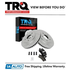 TRQ Brake Rotor Drilled Slotted Coated & Ceramic Pad Front Set for Chevy