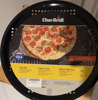 Char-Broil Porcelain-Coated Steel Pizza Tray 15.6 in Black Dishwasher Safe