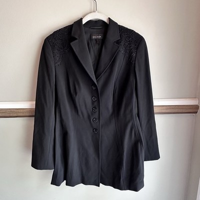 ESCADA Virgin Wool Blend 5 Button Blazer Lace Detail Women Sz 40, US Medium