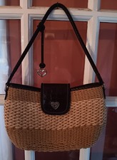 BRIGHTON Borsa a mano in paglia e pelle marrone chiaro 12,5" larghezza x 6,5" alta x 3" profondità 