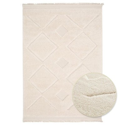 Teppich NATIVO - Checks - Beige Hochflor 3D Wohnteppich m.Fransen versch. Größen