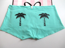 VICTORIA'S SECRET PINK Cotton Boyshort Panty S Blue NWT Palms Back FREE SHIP 4 