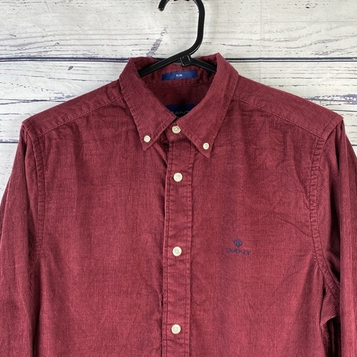 Gant Corduroy Shirt Mens S Burgundy Button Up Work Wear Casual Embroidered - Picture 2 of 10