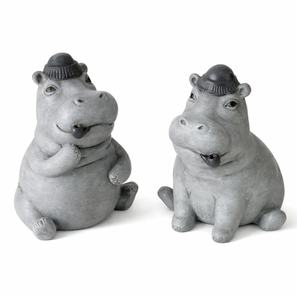 Nilpferd Dekofiguren 2Er Set – Kunstharz, Handbemalt, Grau 12 Cm Gartenfiguren-image