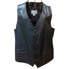 Vintage Genuine Leather Men s Black Western Button-Front Vest Large