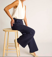 Quince Women's Navy Ponte Wide-Leg Mid-Rise Dress Pants Stretch Pockets