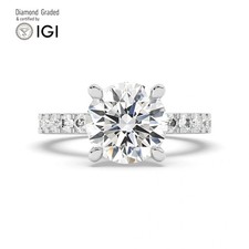 Round Solitaire Labgrown Diamond Engagement Ring 18k White Gold 3.80 Ct