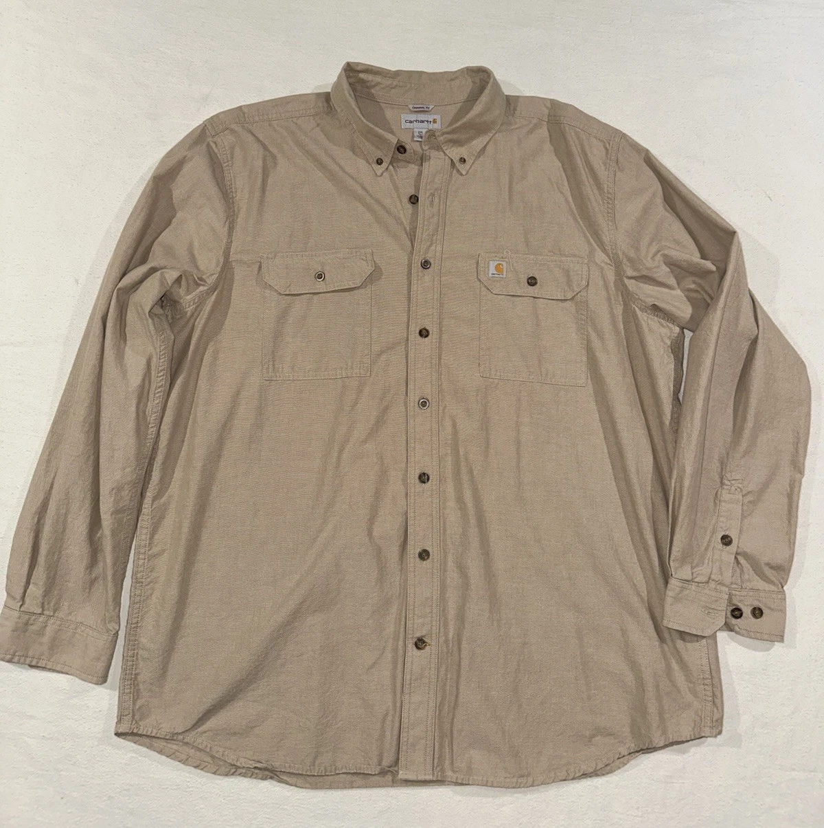 Carhartt Shirt Mens 2XL Beige Twill Button Front Long Sleeve Workwear Outdoor
