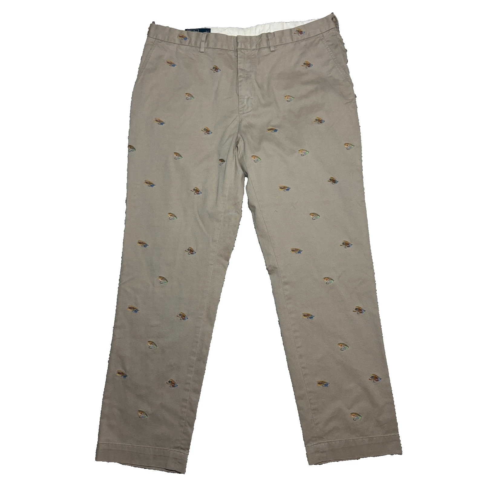 Polo Ralph Lauren Chino Pants Khaki Cotton Flyfish Embroidered Mens 38R w38x31