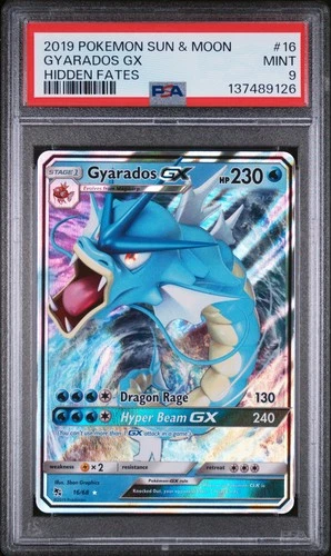 2019 POKEMON SUN & MOON HIDDEN FATES #16 GYARADOS GX PSA 9