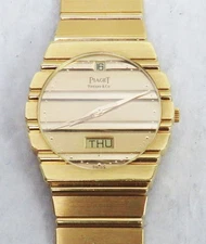 RARE PIAGET POLO / TIFFANY & CO 18K GOLD DAY DATE MEN's 32mm WATCH 15562 C701