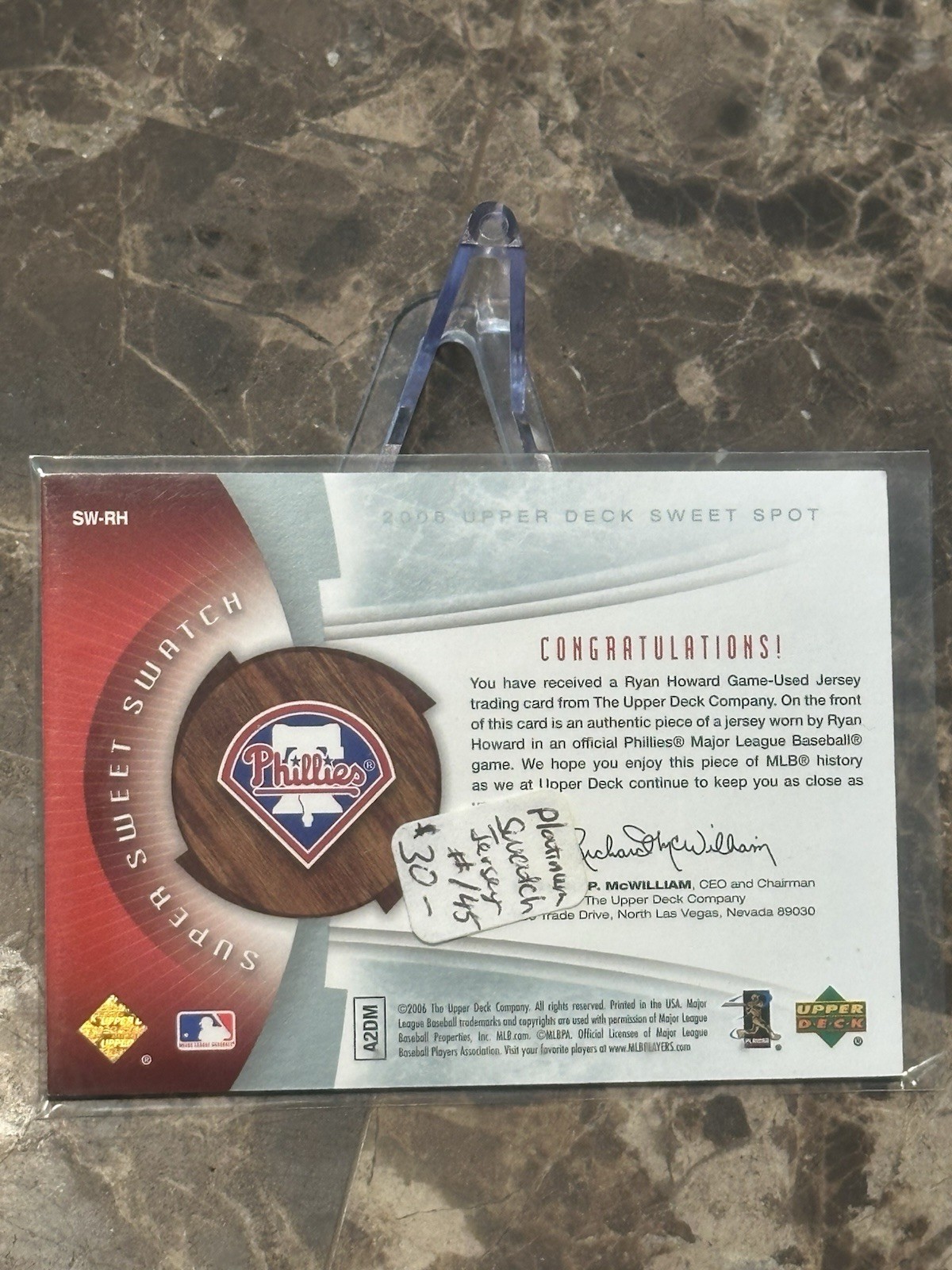 🔥2006 Upper Deck Sweet Spot Super Sweet RYAN HOWARD #33/45 Game Used Jersey🔥 view 3