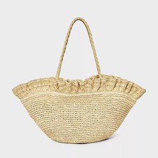 Straw Ruffle Crochet Fan Tote Bag - A New Day Natural