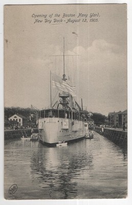 Ship atOpening of Boston Navy Yard New Dry Dock 1905 Mass MA 1908 Postcard