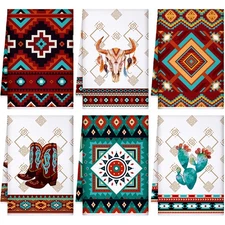 Set of 6 Southwestern Kitchen Towels Boho Aztec Theme Dishtowel Native Americ...