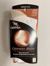 AETREX COPPER SOX-ATHLETIC CREW  WHITE MEDIUM M 8.5-12 W5.5-9.5 3PR/PKG