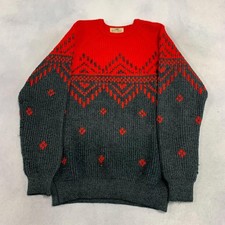 Vintage Abstract Knitted Jumper Patterned Grandad Chunky Knit Sweater Men's Xl
