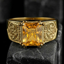 Natural Yellow Citrine Gemstone with 925 Sterling Silver Men's Handmade Ring