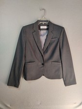 Calvin Klein Womens Blazer 8 Gray Single Breasted 2 Button Notch Collar Career