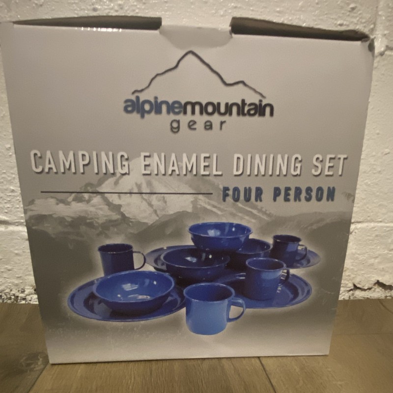 Alpine Mountain Gear Camping Enamel Dining Set 12pc 4 Mugs/Bowls/Plates Blue