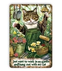 Vintage Cat Garden Metal Tin Sign Rustic Funny Cat Overalls Tools Flowers 8x12"