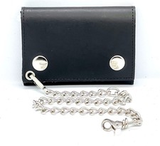RFID Black Leather Men's Trucker's Wallet Trifold Chain Motorcyclist Biker