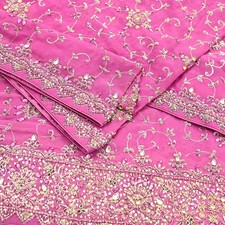 Indian Vintage Heavy Pink Bridal Dupatta Pure Georgette Silk Hand Embroidered