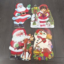 Lot Of 4 Vintage Christmas Die Cut  s, 2 Santa  s, 1 Caroler,  1 Snowman