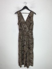 Quiz Brown Leopard Midi Wrap Dress Sleeveless V Neck Stretch UK 12