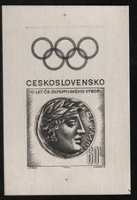 Czechoslovakia 1966 Olympic Committee Anniversary 60h die proof on thin card