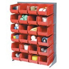 Louvered Bin Rack With (96) Red Stacking Bins 35"W x 15"D x 50"H