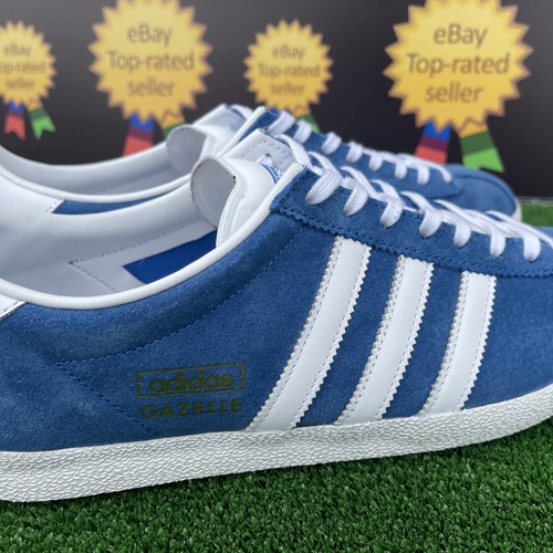 Rare scarpe da ginnastica vintage 2013 Adidas Originals Gazelle OG blu/bianco/oro metallizzato da uomo UK 9 - Foto 8 di 17