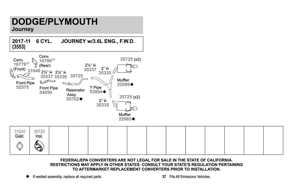For Dodge Grand Caravan 11-20 Walker 52575 Aluminized Steel Exhaust Front Pipe Foto 4 de 4
