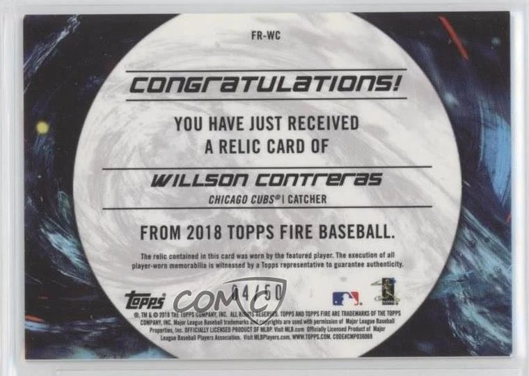 2018 Topps Fire Relics Purple /50 Willson Contreras #FR-WC - Image 2 of 2