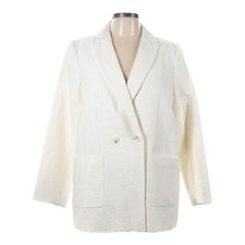 Talbots Textured Ivory Longline Blazer Size 12 NWT Double Breasted Boxy Jacket