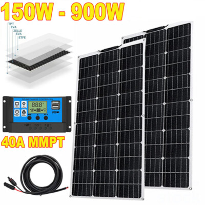 150W-900W Full Complete Solar Panel + Solar Kit Power Generator Home RV Off-Grid