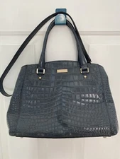 Kate Spade Sloan Oxford Street Aphalt Croc Embossed Leather Handbag Shoulder Bag