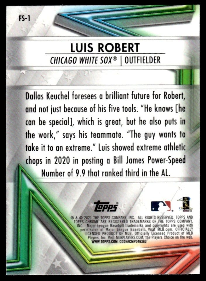 2021 Topps Chrome Future Stars Luis Robert Chicago White Sox #FS-1 - Image 2 of 2