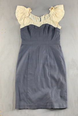 Rebecca Taylor Dress Women 10 Silk Flutter Sleeve Gray Sheath Zip