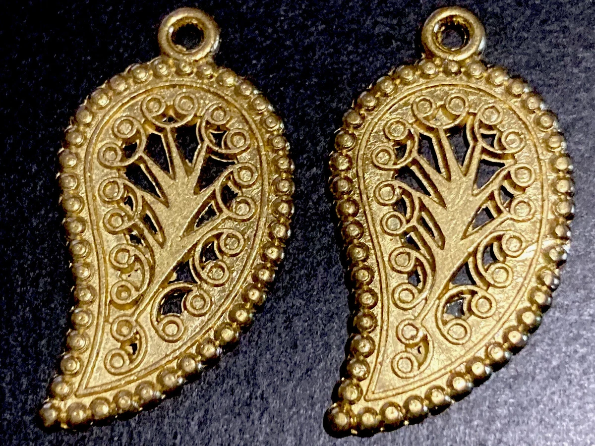 Gold Paisley Filigree Leaf Metal Charms Pendant Double sided Paisley Charm Sale