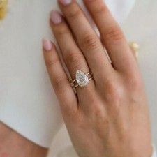 3Ct Pear Cut Lab Created Diamond Solitaire Wedding Ring 14K Yellow Gold Plated