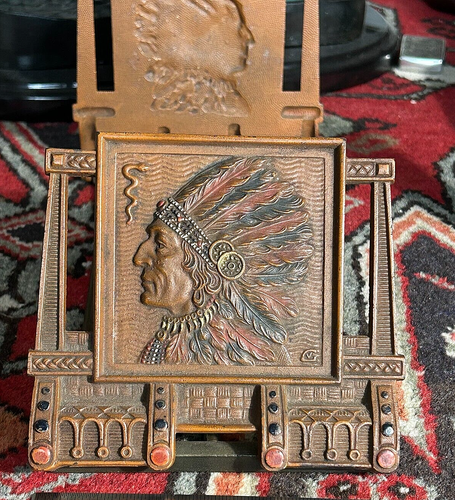 Antique Judd Mfg. Co. Cold Painted Bronze Expandable Book Ends Native American - Picture 3 of 12